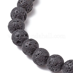 Braccialetti elastici in agata nera naturale con perline di roccia lavica naturale per le donne&nbsp;BJEW-JB11130-05