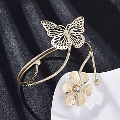Bracelets manchettes en alliage avec fleurs et papillons pour filles et femmes&nbsp;LS-AJEW-A063-01C-G