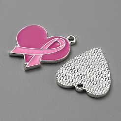 Pendentifs en alliage d'émail sur le thème du ruban de sensibilisation rose contre le cancer du sein&nbsp;ENAM-WH0068-05P