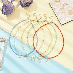 Collana con ciondolo in ottone con catene di perline di semi di vetro da donna&nbsp;NJEW-JN04429