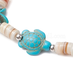 Stretch-Armbänder mit gefärbten synthetischen türkisfarbenen Perlen mit Meeresschildkröten und Seesternen&nbsp;BJEW-JB11881-01