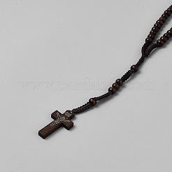 Collana con rosario in cordino di poliestere&nbsp;LS-NJEW-WH0002-243B