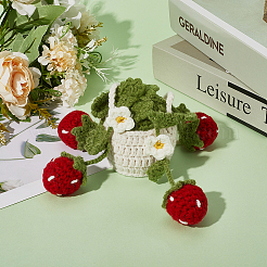 Adornos colgantes de hilo de lana con forma de cesta de fresas&nbsp;AJEW-WH20006-240A