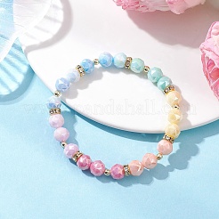 Pulseras elásticas de cuentas de vidrio redondas galvanizadas antideslustre para mujer&nbsp;BJEW-JB12663