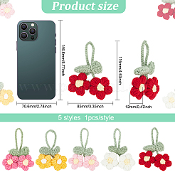 5 Stück 5 Farben gehäkelte Puffblumen-Anhängerdekorationen mit verstellbarem Blatt&nbsp;DIY-FG0004-12