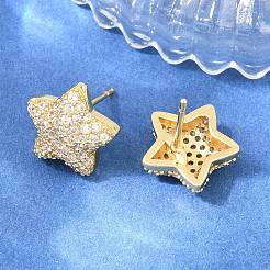 Latón micro pave aretes de circonita cúbica transparente&nbsp;EJEW-G471-31G-01