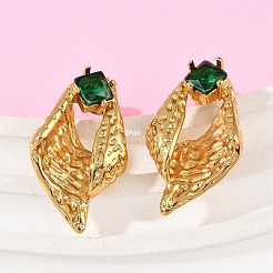 Pendientes de botón de vidrio de acero inoxidable 304 con forma de concha&nbsp;EJEW-M105-04G