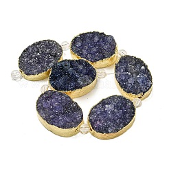 Fili di perle di cristallo di quarzo drusy naturale ovale tinto placcato oro&nbsp;G-F144-08