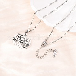 Collares con colgante de calabaza floral hueca de acero inoxidable 304 para Halloween&nbsp;NJEW-K308-09P