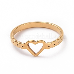 Anillo de acero inoxidable con forma de corazón hueco y revestimiento iónico (IP) 201 para el día de San Valentín&nbsp;RJEW-J051-26G