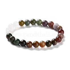 Braccialetti elastici in agata grigia naturale e perline di agata indiana per donne e uomini&nbsp;BJEW-C081-01