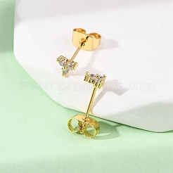 Pendientes de botón con forma de trébol de circonita cúbica transparente y micropavé de latón&nbsp;EJEW-S280-03G