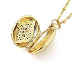 Halsketten mit Medaillon-Anhänger aus Messing mit Mikropflaster und klarem Zirkonia für Damen&nbsp;LS-NJEW-M009-03G-B