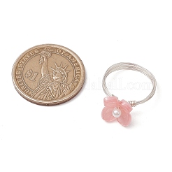 Blumen-Fingerringe aus Zelluloseacetat (Harz) und Muschelperlen&nbsp;RJEW-TA00181-02