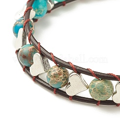 Braccialetto di perline di diaspro imperiale naturale (tinto) con cuore in lega&nbsp;BJEW-JB08172