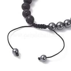 Braccialetti di perline intrecciate in ematite sintetica non magnetica e perline di roccia lavica naturale&nbsp;BJEW-JB12611-01