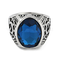 Anillos de dedo ovalados de acero inoxidable 304 con vidrio&nbsp;RJEW-D083-14AS-01
