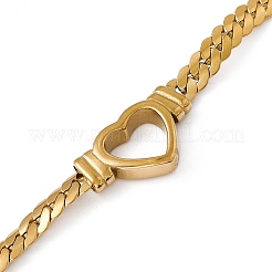 304 Edelstahl-Armband mit ausgehöhlten Herzgliedern und kubanischen Gliederketten für Damen&nbsp;LS-BJEW-P284-01G
