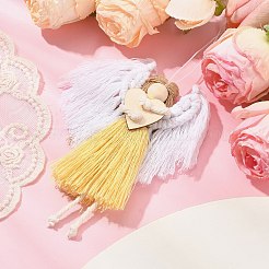 Pendentif décoratif en fil de coton macramé tissé à la main en forme d'ange&nbsp;HJEW-JM02454-03