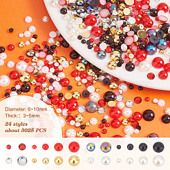 3025 Stück 24 Stil ABS-Kunststoff-Imitationsperlen-Cabochons und Imitations-Taiwan-Acryl-Strass-Cabochons&nbsp;SACR-PH0002-16