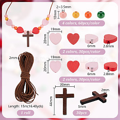DIY-Sets zur Herstellung von Halsketten aus rundem Herz und Kreuz aus Holz und Rindsleder&nbsp;DIY-GA0007-97