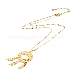 Colliers pendentifs bohèmes en acier inoxydable 201 avec filet tissé et plumes pour femmes&nbsp;NJEW-G087-01G