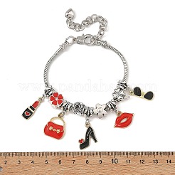 Tema trucco lega smalto rossetto borsa scarpe ciondolo ottone bracciali europei per donna&nbsp;BJEW-JB14237-01