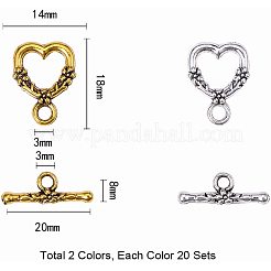 Stile tibetano fermagli cuore della lega a levetta&nbsp;PALLOY-PH0005-55