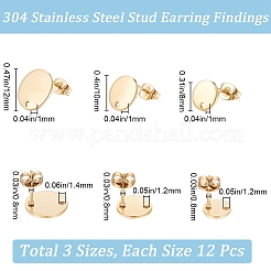 36 pièce de 3 tailles de boucles d'oreilles à tige rondes plates en acier inoxydable 304 avec placage ionique (IP)&nbsp;STAS-SP0001-59G