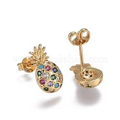 Pendientes de tuerca de circonio cúbico con micro pave de latón&nbsp;EJEW-L224-40G