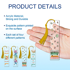 4 Muster rechteckiges wasserdichtes Acryl-Lesezeichen-Set&nbsp;DIY-GL0004-50B