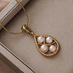 Colliers pour femmes avec pendentif en forme de larme en acier inoxydable 304 et perle d'imitation&nbsp;BY5835