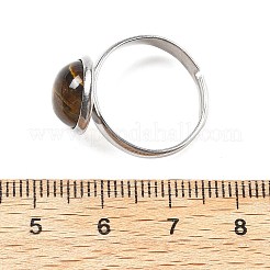 Halbrunde Fingerringe aus natürlichem Tigerauge&nbsp;RJEW-M062-01P-25