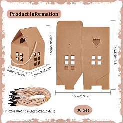 Boîtes à bonbons pliantes en papier en forme de maison avec fenêtre creuse et poignées en corde&nbsp;CON-WH0092-17B