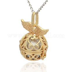 Pendentifs à cage ronde creuse en laiton doré&nbsp;KK-J237-05G