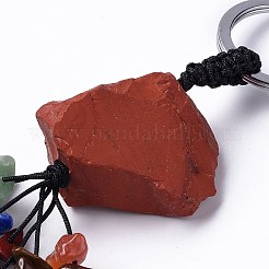 Pépite de jaspe rouge naturel avec des porte-clés à pampilles de pierres précieuses mélangées&nbsp;KEYC-P012-02P-07