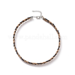 Choker-Halskette aus geflochtenem Rindsleder mit Messingverschluss für Damen&nbsp;NJEW-JN04167