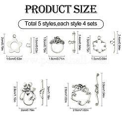 20 Stück 5 Stile Blumen-Knebelverschlüsse aus tibetischem Legierungsstil&nbsp;FIND-YW0005-24