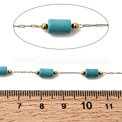 Handgefertigte synthetische Türkisperlen und Säulengliederketten aus Edelstahl 316&nbsp;CHS-L033-10G