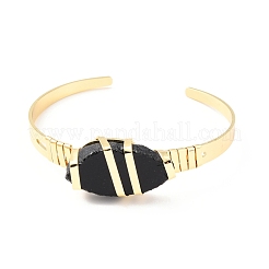 Bracciale rigido con perline occhio di cavallo in ossidiana naturale&nbsp;G-D458-01G-08-RS