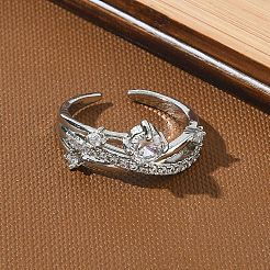 Offene Manschettenringe aus Messing mit Mikropavé und Zirkonia für Damen&nbsp;RJEW-C163-18P