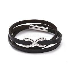 Dreilagiges Wickelarmband aus Lederband mit Magnetverschlüssen aus Edelstahl 304&nbsp;BJEW-P275-20P