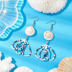 Orecchini pendenti da donna con perline di semi di vetro a forma di fiore&nbsp;EJEW-MZ00203-03