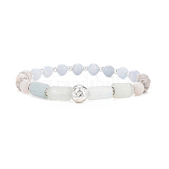 4 pz 4 stili naturali e sintetici pietre preziose miste e set di bracciali elastici con perline in acciaio inossidabile 304 per le donne&nbsp;BJEW-JB09116
