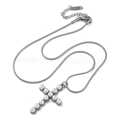 Collane con ciondolo a forma di croce in perle di plastica e acciaio inossidabile 304&nbsp;STAS-Z114-20P