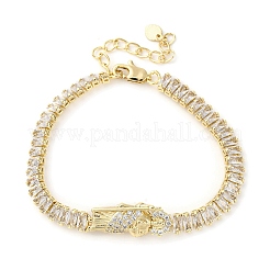 Messing-Mikropflaster-Armbänder mit klaren Zirkonia und rechteckigen Gliederketten für Damen&nbsp;BJEW-U044-01B-G