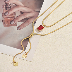 Collier sautoir double rang ajustable en acier inoxydable 304 serti de zirconiums cubiques rouges rectangulaires&nbsp;TF2778