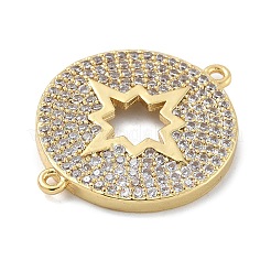 Dijes de conector de estrella hueca redondos planos con micro pavé de circonita cúbica transparente enchapado en latón&nbsp;KK-A234-082G