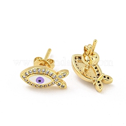 Pez con mal de ojo aretes de latón chapado en oro real de 18k&nbsp;EJEW-L269-104G-02