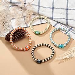 4 pièces 4 couleurs à la main mauvais œil lampwork colonne perlée bracelets extensibles ensemble&nbsp;BJEW-JB08904